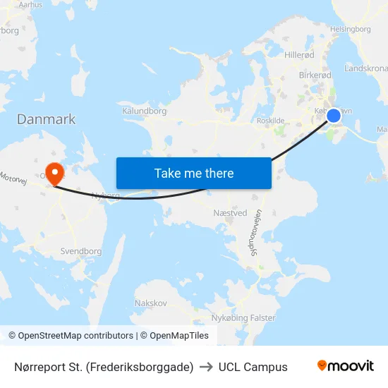 Nørreport St. (Frederiksborggade) to UCL Campus map