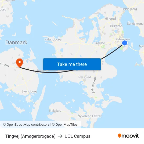 Tingvej (Amagerbrogade) to UCL Campus map