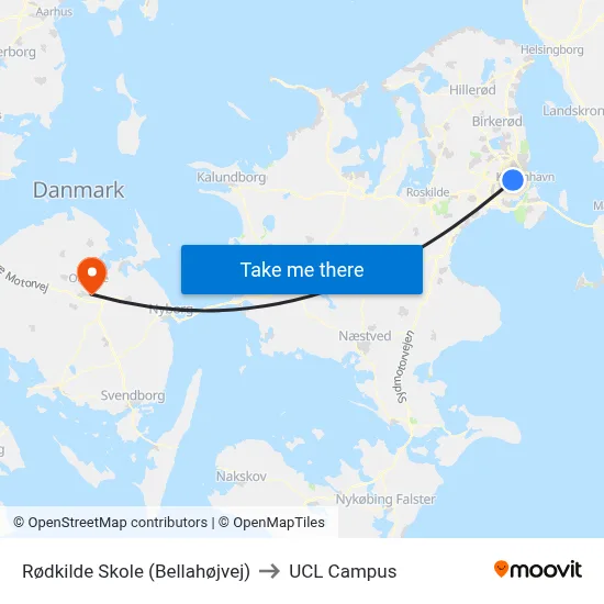 Rødkilde Skole (Bellahøjvej) to UCL Campus map