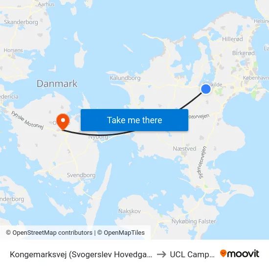 Kongemarksvej (Svogerslev Hovedgade) to UCL Campus map