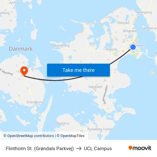 Flintholm St. (Grøndals Parkvej) to UCL Campus map