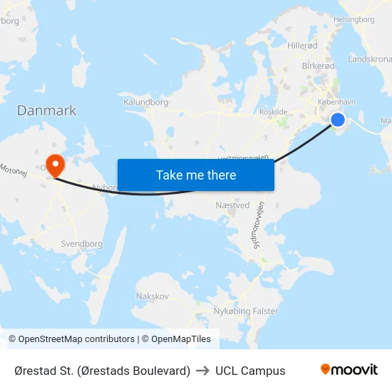 Ørestad St. (Ørestads Boulevard) to UCL Campus map