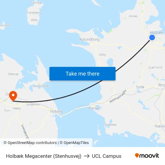 Holbæk Megacenter (Stenhusvej) to UCL Campus map