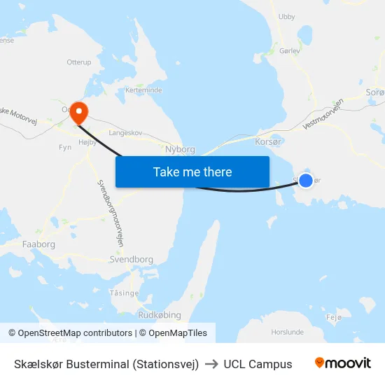 Skælskør Busterminal (Stationsvej) to UCL Campus map