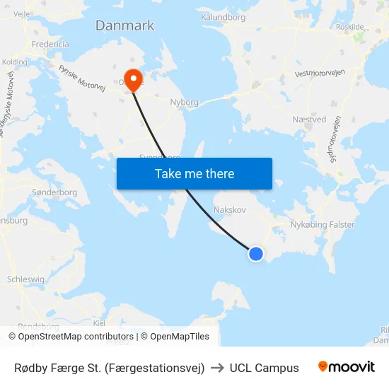 Rødby Færge St. (Færgestationsvej) to UCL Campus map