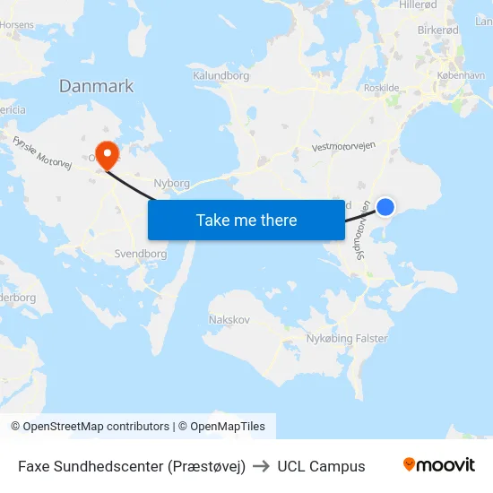Faxe Sundhedscenter (Præstøvej) to UCL Campus map