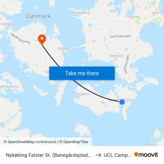 Nykøbing Falster St. (Banegårdspladsen) to UCL Campus map
