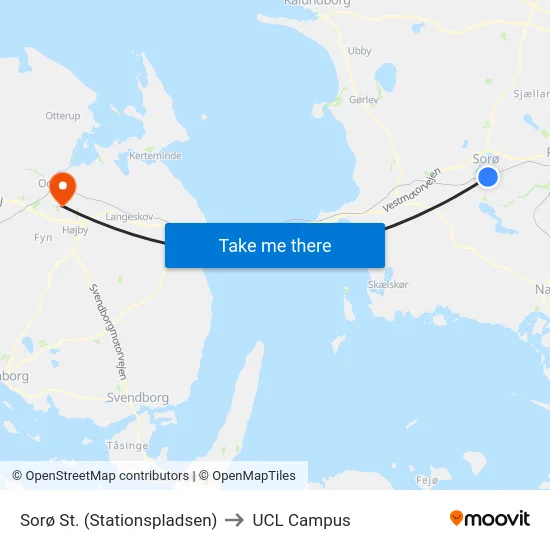 Sorø St. (Stationspladsen) to UCL Campus map
