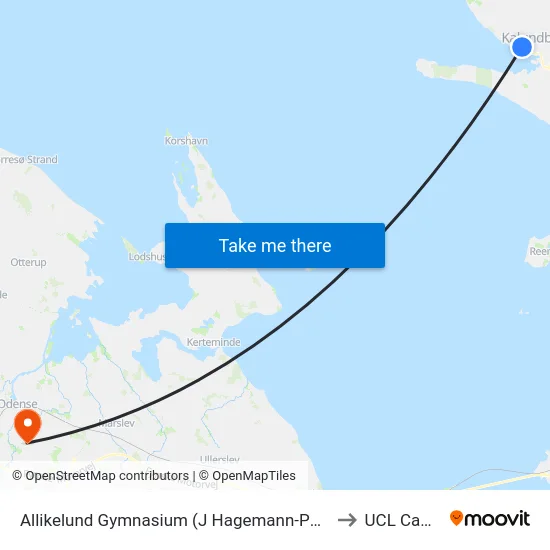 Allikelund Gymnasium (J Hagemann-Petersens Allé) to UCL Campus map