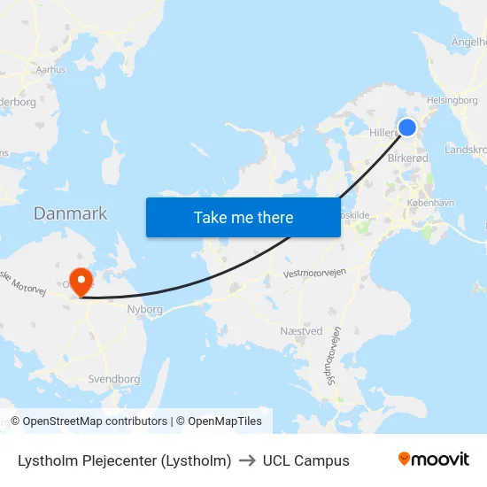 Lystholm Plejecenter (Lystholm) to UCL Campus map