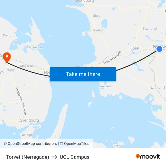 Torvet (Nørregade) to UCL Campus map