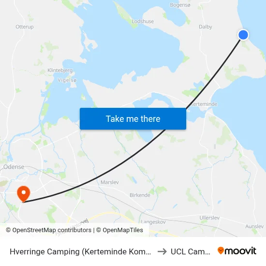 Hverringe Camping (Kerteminde Kommune) to UCL Campus map