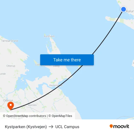 Kystparken (Kystvejen) to UCL Campus map