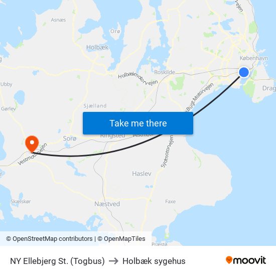 NY Ellebjerg St. (Togbus) to Holbæk sygehus map