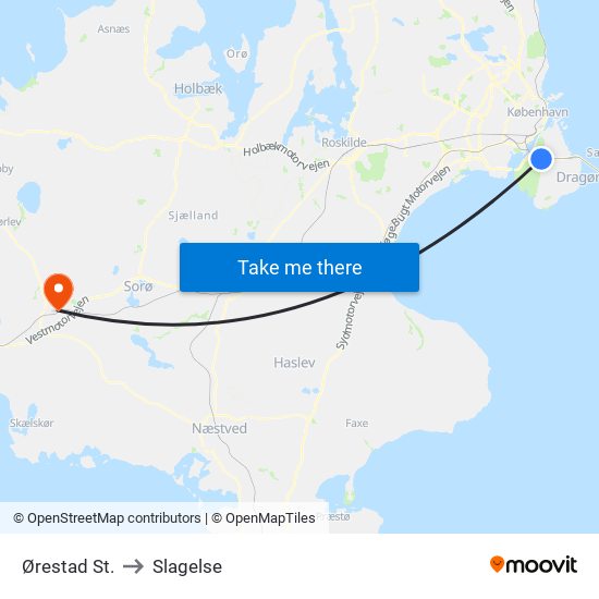Ørestad St. to Slagelse map