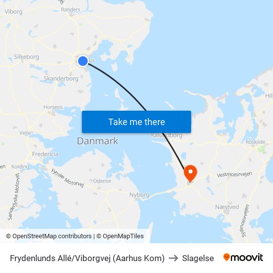 Frydenlunds Allé/Viborgvej (Aarhus Kom) to Slagelse map