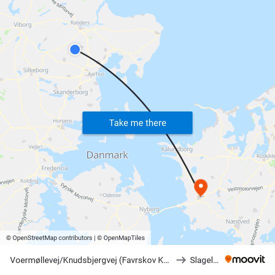 Voermøllevej/Knudsbjergvej (Favrskov Kom) to Slagelse map
