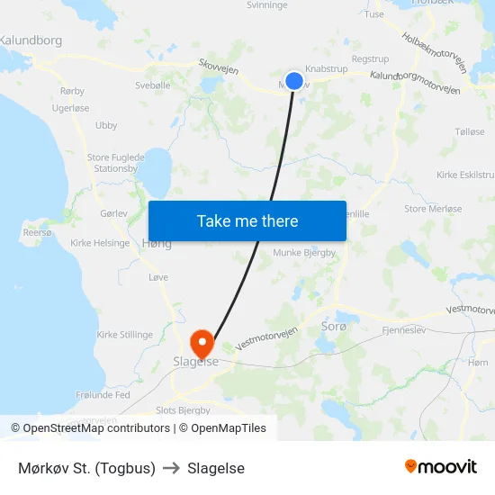 Mørkøv St. (Togbus) to Slagelse map