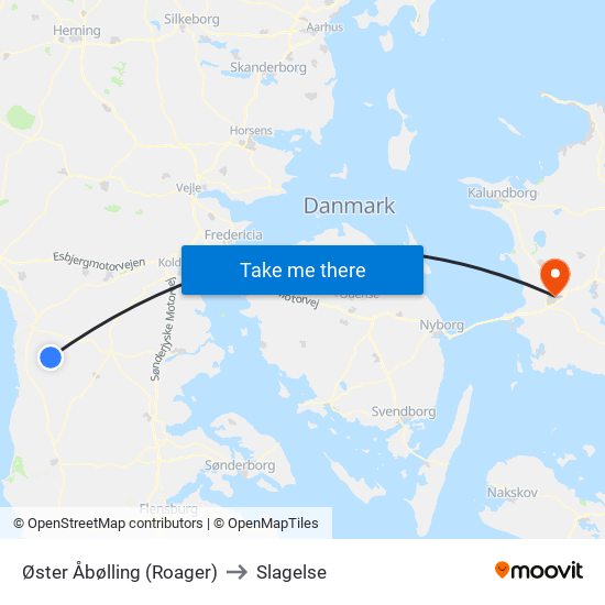 Øster Åbølling (Roager) to Slagelse map