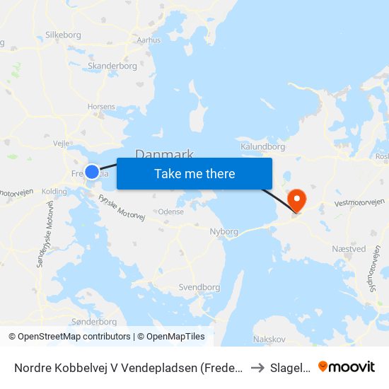 Nordre Kobbelvej V Vendepladsen (Fredericia) to Slagelse map