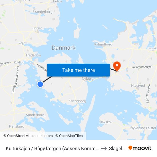 Kulturkajen / Bågøfærgen (Assens Kommune) to Slagelse map