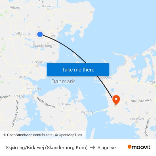 Skjørring/Kirkevej (Skanderborg Kom) to Slagelse map