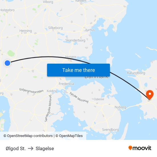 Ølgod St. to Slagelse map