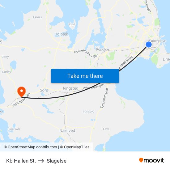 Kb Hallen St. to Slagelse map
