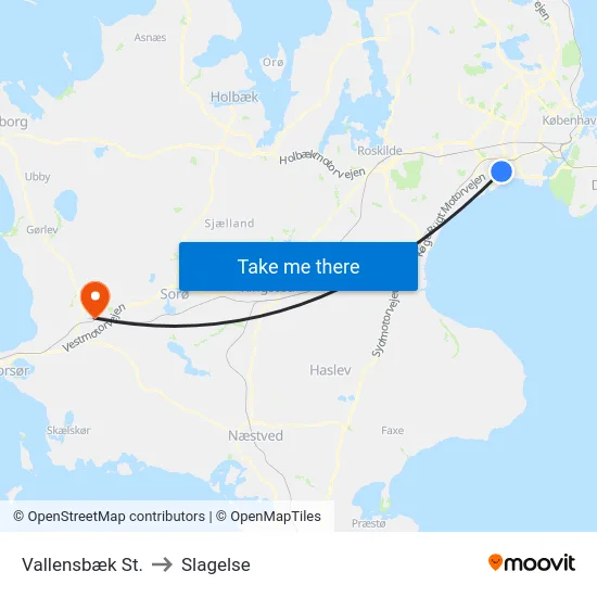 Vallensbæk St. to Slagelse map