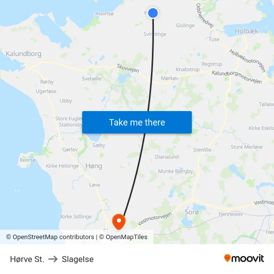 Hørve St. to Slagelse map