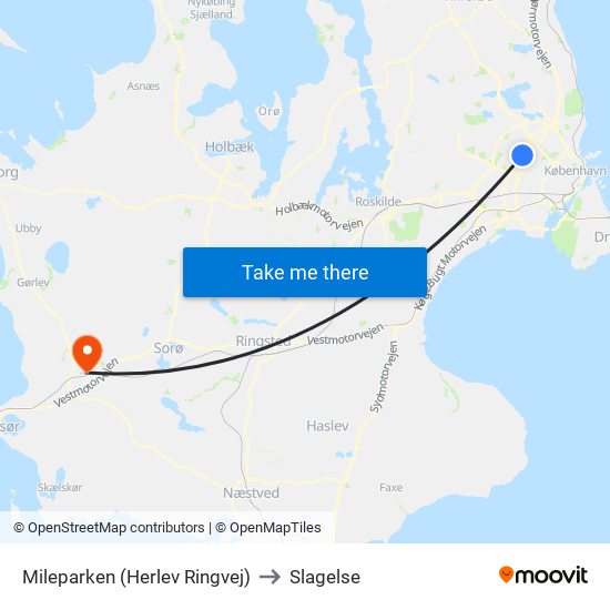 Mileparken (Herlev Ringvej) to Slagelse map