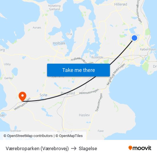 Værebroparken (Værebrovej) to Slagelse map