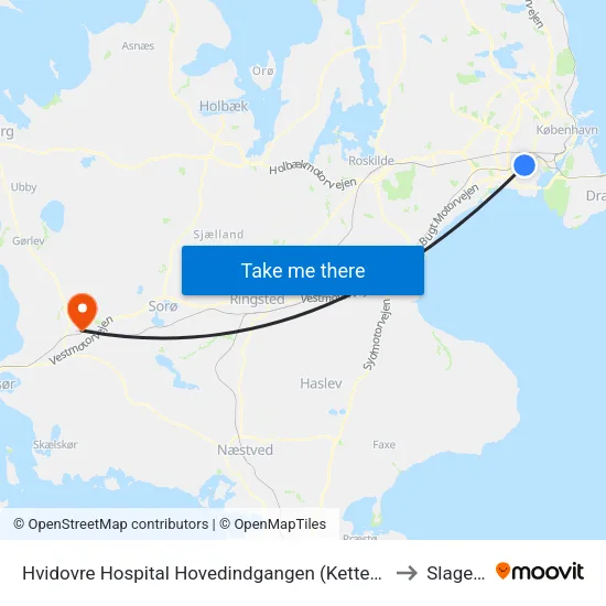 Hvidovre Hospital Hovedindgangen (Kettegård Allé) to Slagelse map