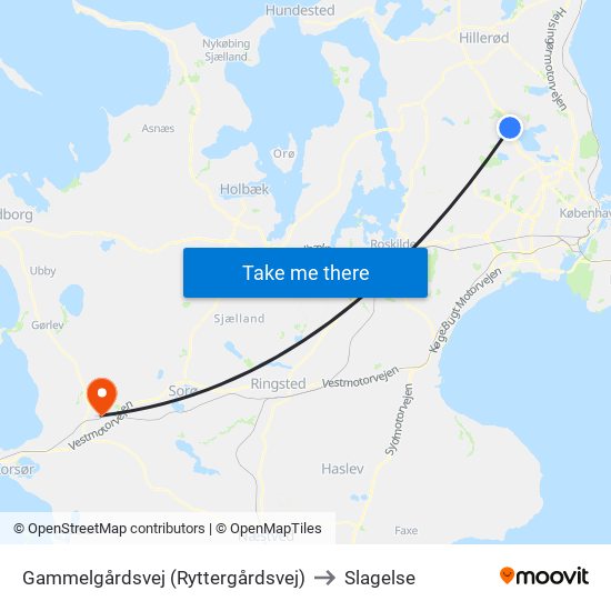 Gammelgårdsvej (Ryttergårdsvej) to Slagelse map