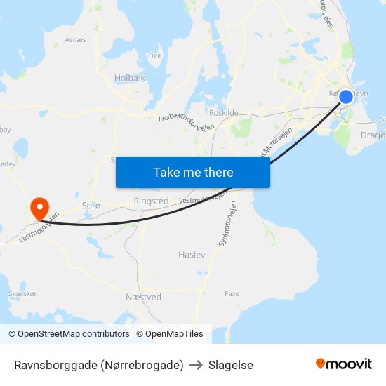 Ravnsborggade (Nørrebrogade) to Slagelse map