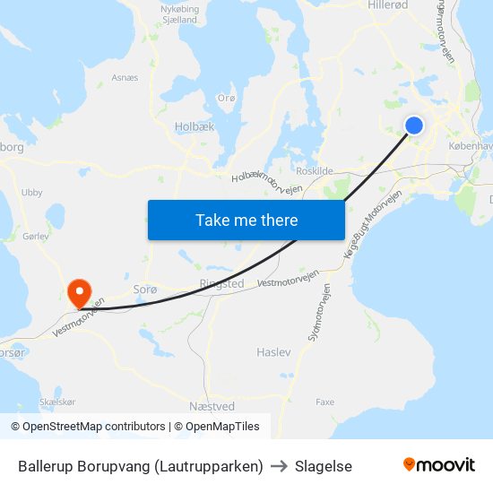 Ballerup Borupvang (Lautrupparken) to Slagelse map