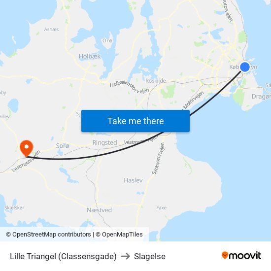 Lille Triangel (Classensgade) to Slagelse map