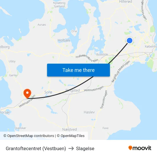 Grantoftecentret (Vestbuen) to Slagelse map