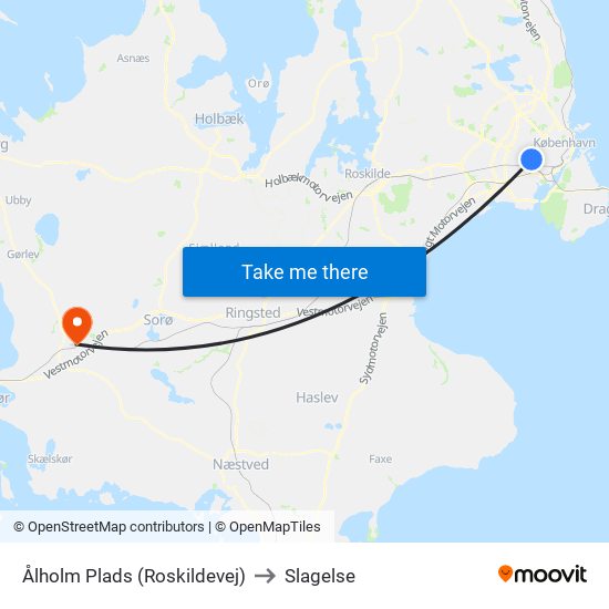 Ålholm Plads (Roskildevej) to Slagelse map