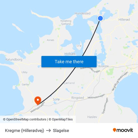 Kregme (Hillerødvej) to Slagelse map