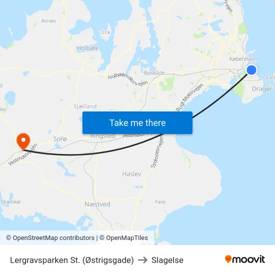 Lergravsparken St. (Østrigsgade) to Slagelse map