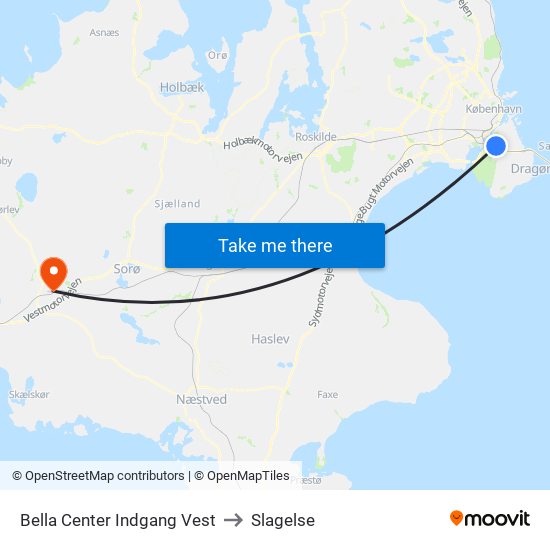 Bella Center Indgang Vest to Slagelse map