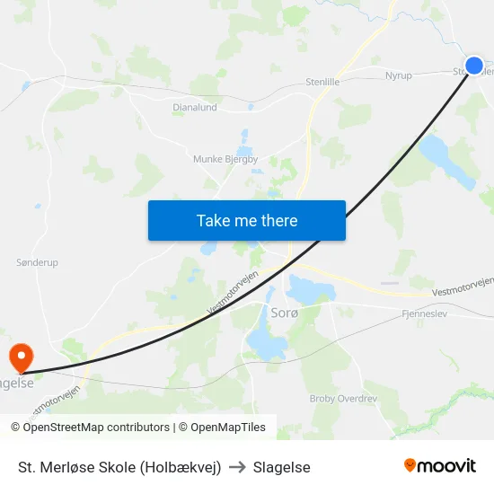 St. Merløse Skole (Holbækvej) to Slagelse map