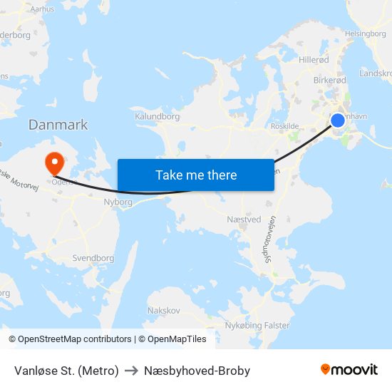 Vanløse St. (Metro) to Næsbyhoved-Broby map