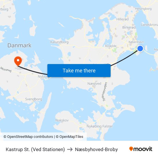 Kastrup St. (Ved Stationen) to Næsbyhoved-Broby map
