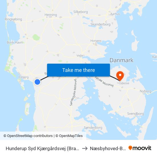 Hunderup Syd Kjærgårdsvej (Bramming) to Næsbyhoved-Broby map