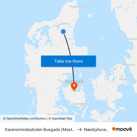 Karensmindeskolen Busgade (Mastrupvej / Støvring) to Næsbyhoved-Broby map