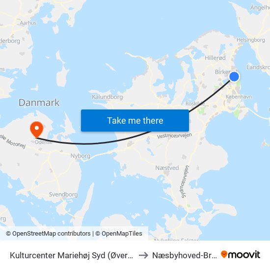Kulturcenter Mariehøj Syd (Øverødvej) to Næsbyhoved-Broby map