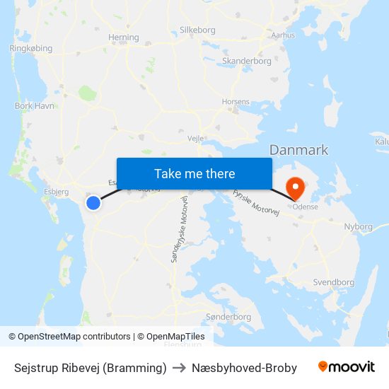 Sejstrup Ribevej (Bramming) to Næsbyhoved-Broby map