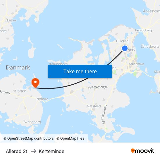 Allerød St. to Kerteminde map